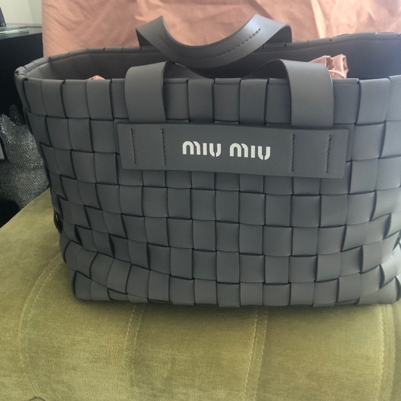 Miu Miu Bags Miu Miu Convertible Shopper Tote Bag Woven Leather